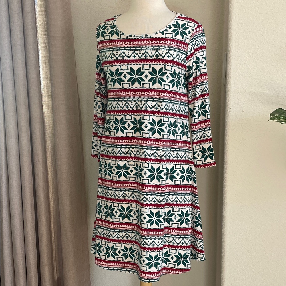 Festive Patterned Dress - Green and Red